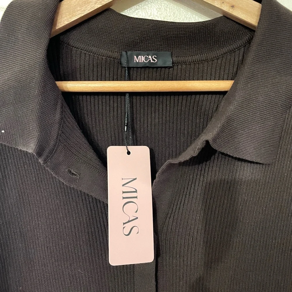 Micas Brown Ribbed Collared Top - Picture 3 of 3